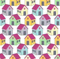 Seamless background with colorful houses pink roofs N2