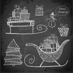 Doodle sketch Christmas objects on blackboard
