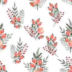 hand drawn red watercolor berries seamless pattern N9