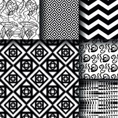 Set of 6 monochrome black and white seamless patterns