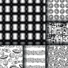 Set of 6 monochrome black and white seamless patterns N2