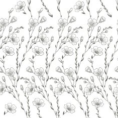 Floral seamless background of flax plant Monochrome vector background