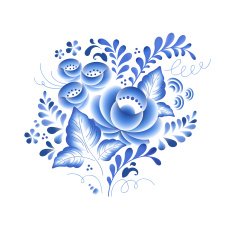 Blue flowers floral russian porcelain beautiful folk ornament N2