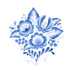 Blue flowers floral russian porcelain beautiful folk ornament N5