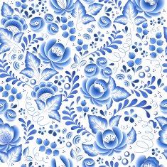 Blue flowers floral russian porcelain beautiful folk ornament N8