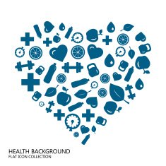 Healthy lifestyle seamless blue background from flat icon heart N2
