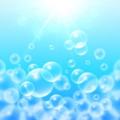 Transparent floating up soap bubbles
