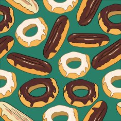 seamless background with eclairs and donuts