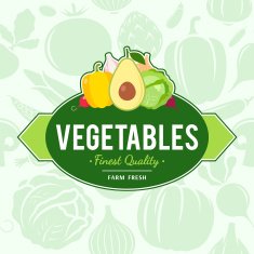 Vegetables Label over Seamless Pattern