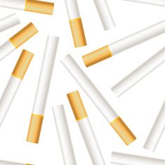 Many realistic cigarettes on white background seamless pattern