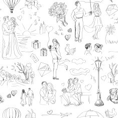 Seamless pattern with love story elements