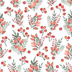 hand drawn red watercolor berries seamless pattern N10