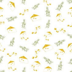 Seamless background made of cheese and rosemary in linear style