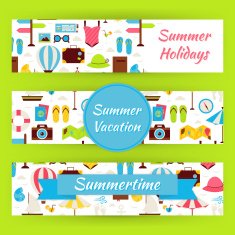 Summer Vacation and Time Vector Template Banners Set N2