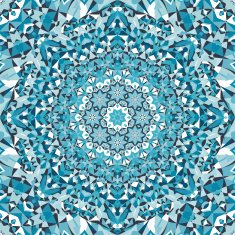 blue circular floral kaleidoscope pattern