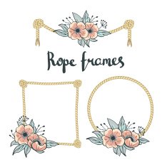 Set of Simple Rope Frames on white background with flowers