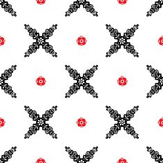 Seamless Ethnic pattern with red flowers on white background N2