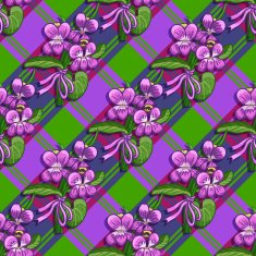 Seamless pattern bouquet of violets tied with a ribbon N2