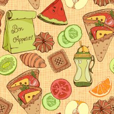 seamless pattern of various food items