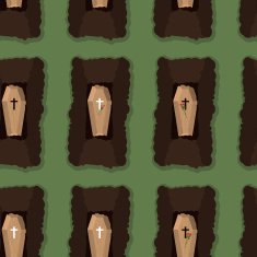 Top view of cemetery seamless pattern coffins Vector illustrat