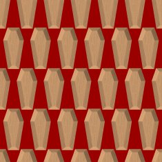 Coffins seamless pattern on a red background Wooden coffin