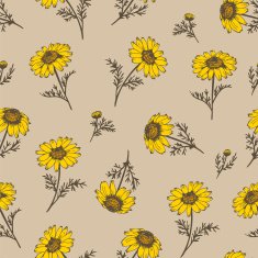Yellow chamomile seamless background wildflower vector pattern N2