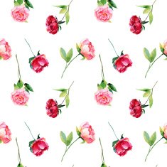 Seamless pattern with red pink peonies leaves N4
