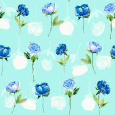 Seamless pattern with blue peonies leaves N4