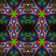 Multicolored symmetrical pattern in stained-glass window style
