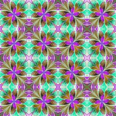 Multicolored symmetrical pattern in stained-glass window style o
