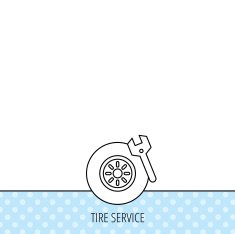 Tire service icon Wheel and wrench key sign N3