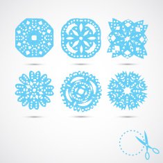 Set of 6 vector snowflakes with scratches on grey background