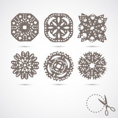 Set of 6 vector snowflakes with scratches on grey background N2