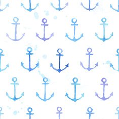 Seamless watercolor pattern with anchors Vector background N2