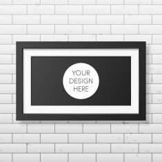 Realistic black frame on the brick wall background