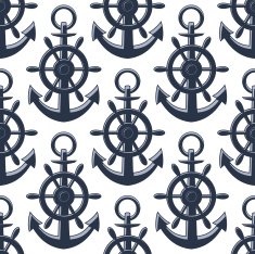 Nautical anchors and helms seamless pattern