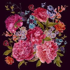 Watercolor Floral Bouquet with Burgundy Peonies in Vintage Style N5