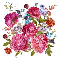 Watercolor Floral Bouquet with Burgundy Peonies in Vintage Style N6