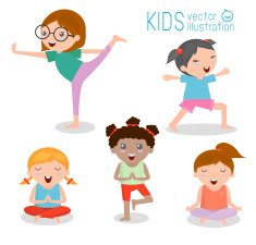 kids Practicing Yoga happy cartoon