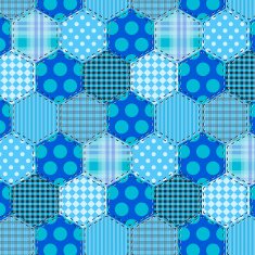 Seamless pattern patchwork blue fabrics hexagon N2