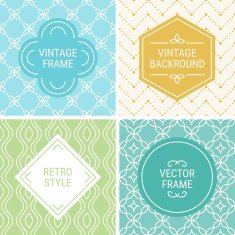 Set of vintage frames on mono line seamless background
