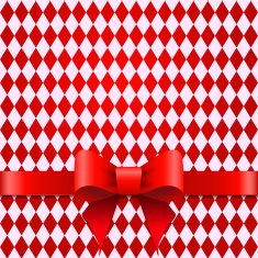 Red ribbon with bow on a rhombus background Gift wrap