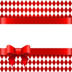 Red ribbon with bow on a rhombus background