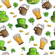 Seamless pattern with objects St Patrick&#039;s Day Holiday items Vector