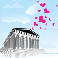 Greece acropolis with heart symbol of valentines day