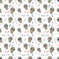 Seamless pattern skulls on a white