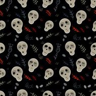 Seamless pattern skulls on a black