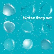 Transparent Pure Clear Water Drops Realistic Set