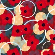 Seamless red flowers pattern with circles background