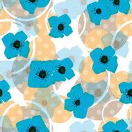 Seamless blue flowers pattern with circles background